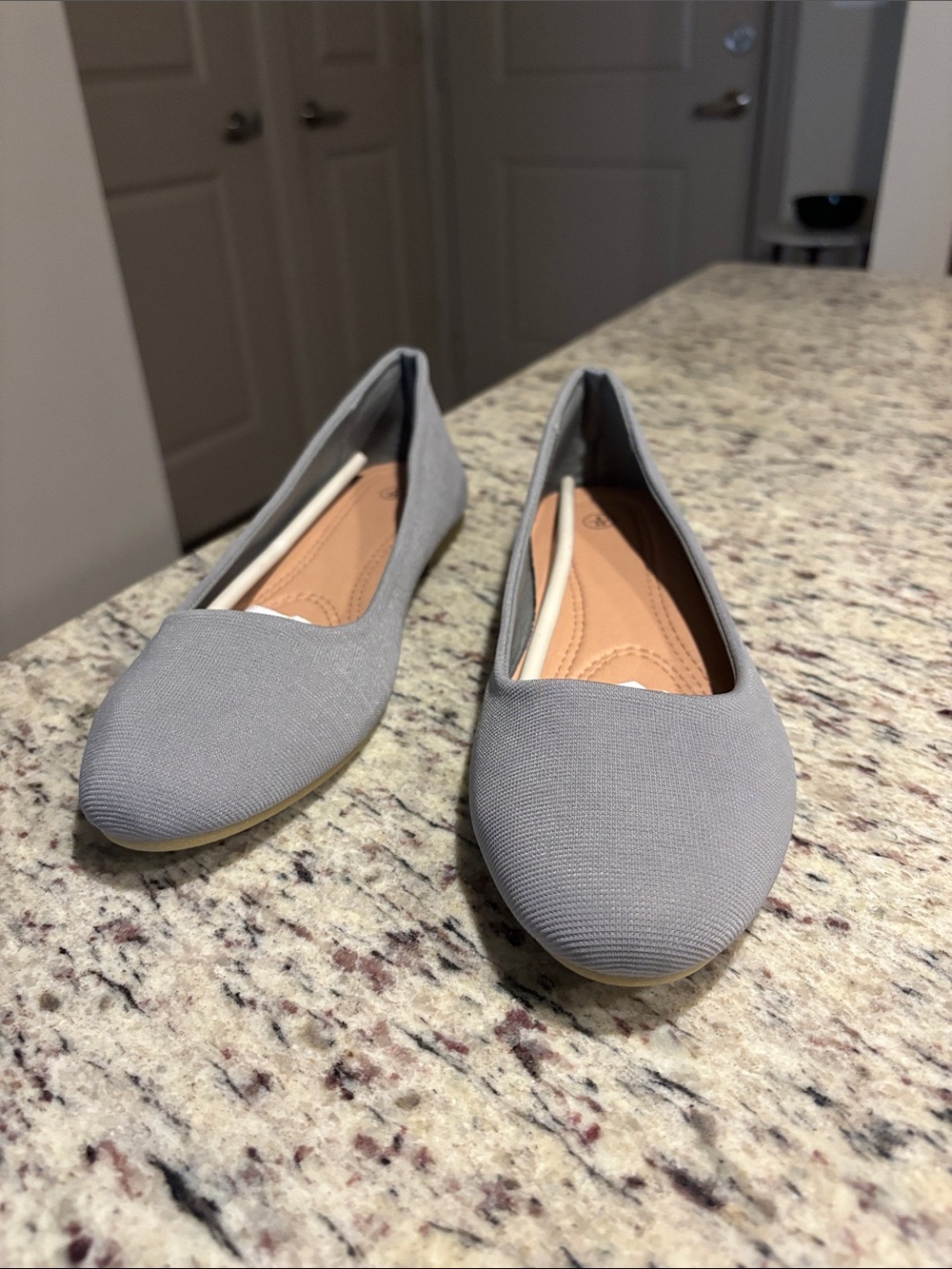 Women's Grey Slip-On Ballet Flats with Cushioned Insole